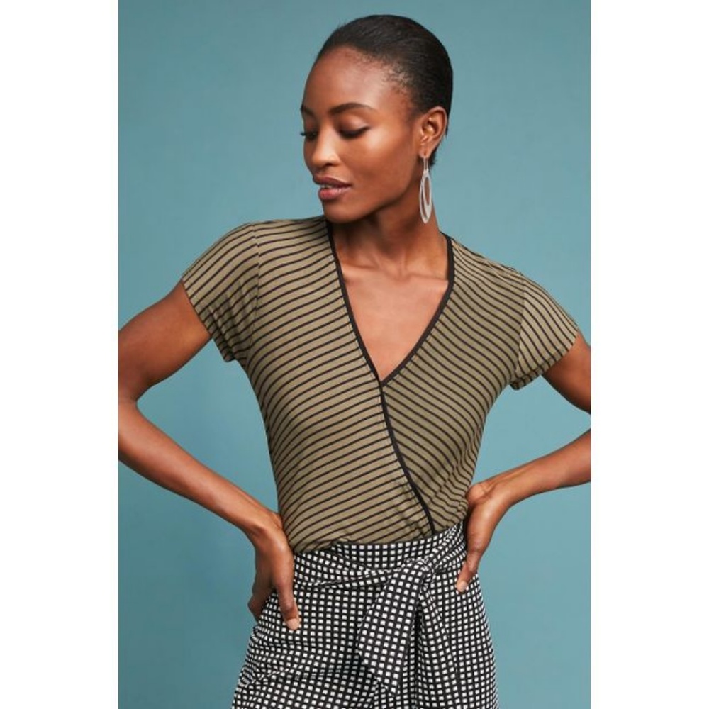 ANTHRO MAEVE Leila Wrap Top Green & Black Small